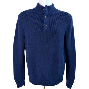 Vineyard Vines Mens Oysterman Sweater Sz L Blue Soft Merino Wool Quarter Button